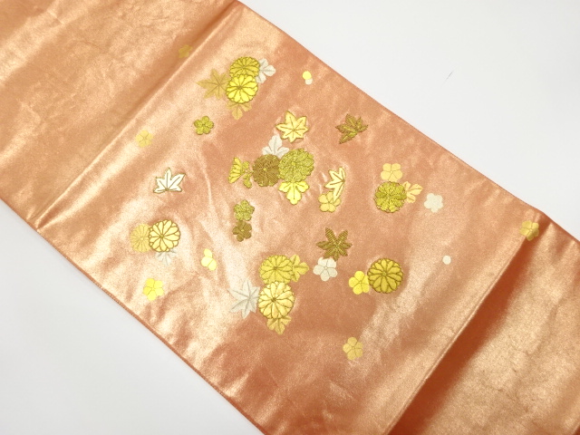 菊に紅葉模様　刺繍　袋帯